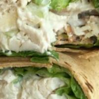 Chicken Salad Wrap · Chicken Salad (made with red onion, celery, pickles, mayonnaise and spices) paired with Roma...