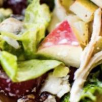 Waldorf Chicken Salad Wrap · Chicken salad including red grapes, apples, and celery with Romaine lettuce in your choice o...