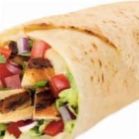 Chicken Burrito · Grilled chicken breast filled with black beans, rice, shredded cheese, and on the side sour ...