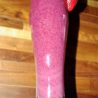 Strawberry Banana Smoothie · Strawberries, bananas and almond milk. Vegan.

Sweetened with honey.