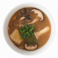 Mushroom Miso Soup · Miso broth infused with mushroom, topped with tofu, seaweed, and shitake mushrooms. Add add-...