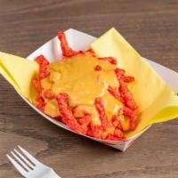 Hot Cheetos with Cheese · Hot cheetos topped with warm melted nacho cheese.