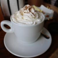Cappuccino · Flavors include:
Vanilla,
White chocolate,
Hazelnut,
Pumpkin Spice,
Chai Tea Spice, 
Caramel
