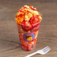 Fruit Cups or Large Fruit Bowl · Choose your fruit or let us give your our best fresh fruit combo with a chamoy drizzle ,chil...