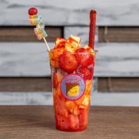 Fancy Fruit Cup · This delicious fruit cup comes with your choice of fruit &  chamoy , chili powder , fresh li...