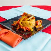 Vegan Mofongo  · Served with criollo sauce. Choice of yuca, maduros, platainos or trifongo for an additional ...