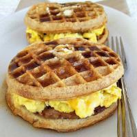 Waffle sandwich · Waffle sandwich Beef sausage eggs and cheese