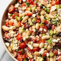 Freshly Made Mediterranean White Kidney Beans Salad · This  white bean salad recipe is healthy, simple to make, and packed with veggies and a ligh...