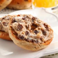 Grilled Bagel with Raisin Walnut Cream Cheese  · This is a classic bagel shmear (schmear) with cream cheese, cinnamon, raison and walnuts tha...
