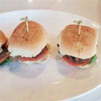Burger Sliders · American cheese, caramelized onions, and chipotle mayo.