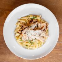 Penne Alfredo · Penna and creamy Parmesan Alfredo sauce with grilled chicken.