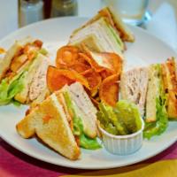 Fresh Turkey Club Sandwich · Triple-decker choice of toast sandwich with fresh turkey, bacon, lettuce, tomato and mayo. S...