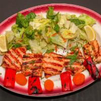 Salmon Shish · Salmon chunks, marinated and grilled to your taste.