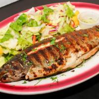 Grilled Trout · Whole trout charbroiled on the grill.