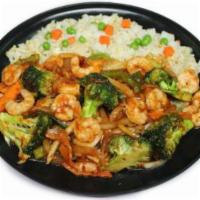 Shrimp Broccoli Over Fried Rice · 