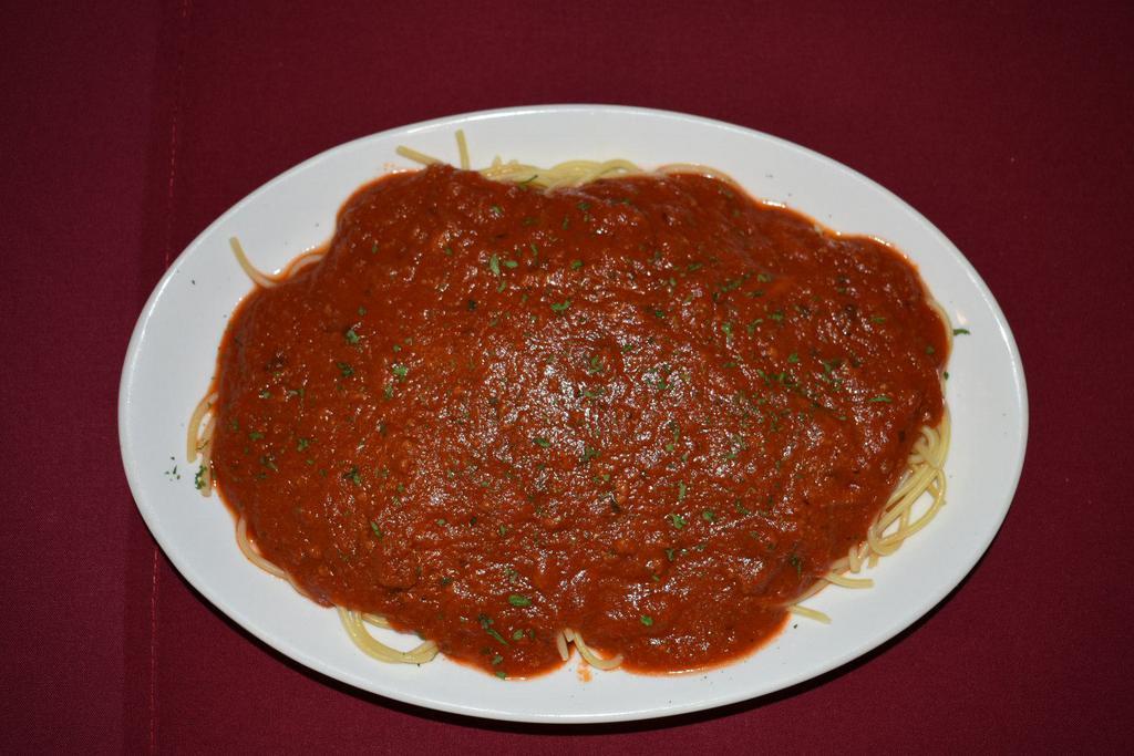Pasta with Meat Sauce · Your choice of pasta served with meat sauce. Served with side salad and bread.