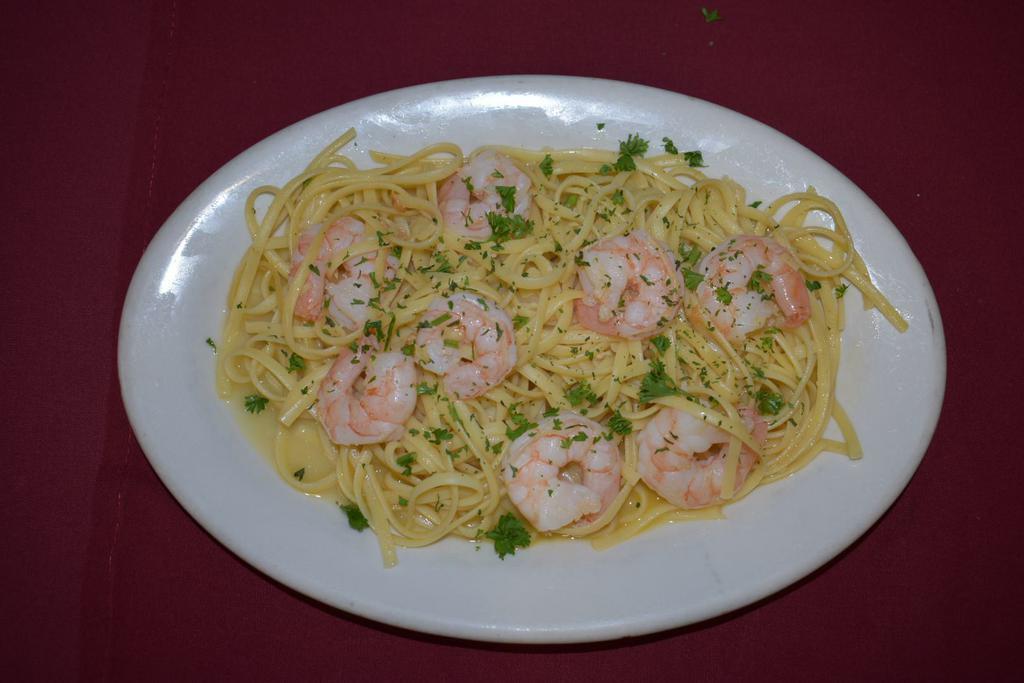 Linguini with Garlic Shrimp · Linguini sauteed with olive oil, garlic and shrimp.