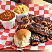 4 Smoked Ribs Bones Combo Plate · Served with your choice of 2 sides and a roll.