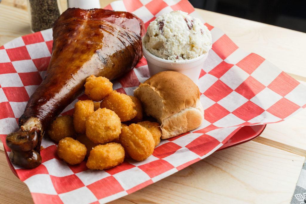 Smoked Turkey Leg Combo Plate · Served with your choice of 2 sides and a roll.