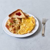 Cheese Omelette · Choose American, cheddar, Swiss, Muenster or mozzarella. Served with potatoes and toast.