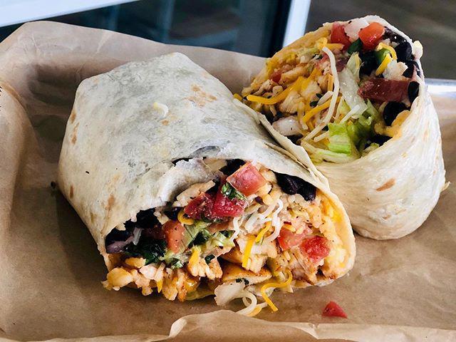 Chicken Burrito · Flour tortilla, cheddar and Jack cheese, pico de gallo, guacamole, lettuce, black beans and rice, topped with chipotle mayo.