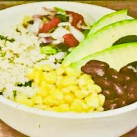 Mexican Bowl · Roasted corn, pico de gallo, red beans, avocado, kale and tortilla strips.