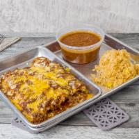 Cheese Enchilada · (3) per order.  Corn tortilla topped with your choice of sauce.  Served with your choice of ...