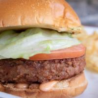 The Beyond Burger · Topped with lettuce, tomato, onion, pickles,
American cheese and our signature burger sauce
...