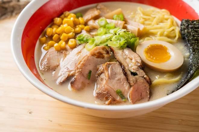 9. Toriniku Chicken Special Ramen · Chicken, menma bamboo shoots, corn, wakame and nori seaweeds, ajitama 1/2 marinated egg, and scallions.