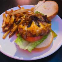 Grand Slam Burger · Caramelized onions, mushrooms and cheddar cheese.