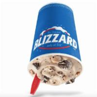 OREO® Cookie Jar Blizzard® Treat · Signature soft serve with Oreo bites, chocolate chip cookie dough, and fudge. 