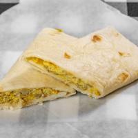 Sausage Egg and Cheese Burrito · Flour tortilla with a savory filling.