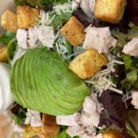 Chicken Avocado Salad · Greens, chicken, croutons, avocado, Parmesan and ranch dressing