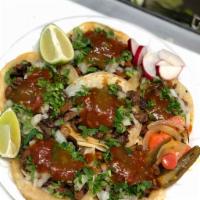 Tacos · (1) Un Taco contiene carne de preferencia, cebolla, cilantro, salsa, jalapeño, zanahoria, ra...