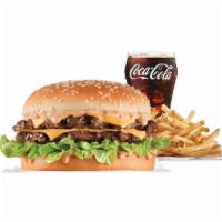 The Big Hardee® Combo · Two charbroiled beef patties, our classic sauce, two slices of American cheese, and lettuce ...