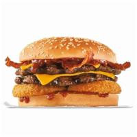 Double Western Bacon Cheeseburger® · Two charbroiled all-beef patty, two strips of bacon,  American cheese, two crispy onion ring...