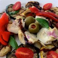  Antipasto · Imported artichoke, olives, red bell peppers, cherry tomatoes, grilled squash, eggplant.