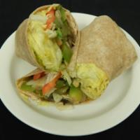 Smothered Veggie Wrap · Sautéed onions, mushrooms, peppers, lettuce, 
tomatoes & cheddar cheese 
