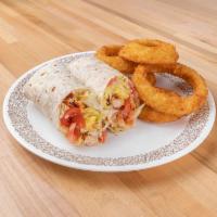 BLT Wrap · Grilled chicken, bacon, lettuce, tomato, cheese with ranch dressing.
