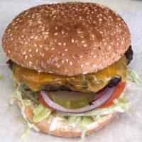 cheeseBurger · angus beef, cheese, lettuce, tomato and mayo on a burger bun.