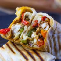 Chicken Fajita Wrap · Grilled chicken, sautéed peppers, onions, melted cheddar cheese and sour cream.