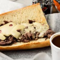 The Yankee Clipper Hero · Seasoned Boar's Head brand roast beef and melted Swiss cheese on a toasted hero roll served ...