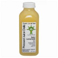 Spicy Lemonade · Lemon, ginger, raw honey Himalayan pink salt, cayenne, filtered water.