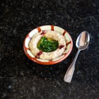 Baba Ghanoug · Baked aubergine eggplant blended with tahini sauce, lemon, and garlic topped with olive oil ...