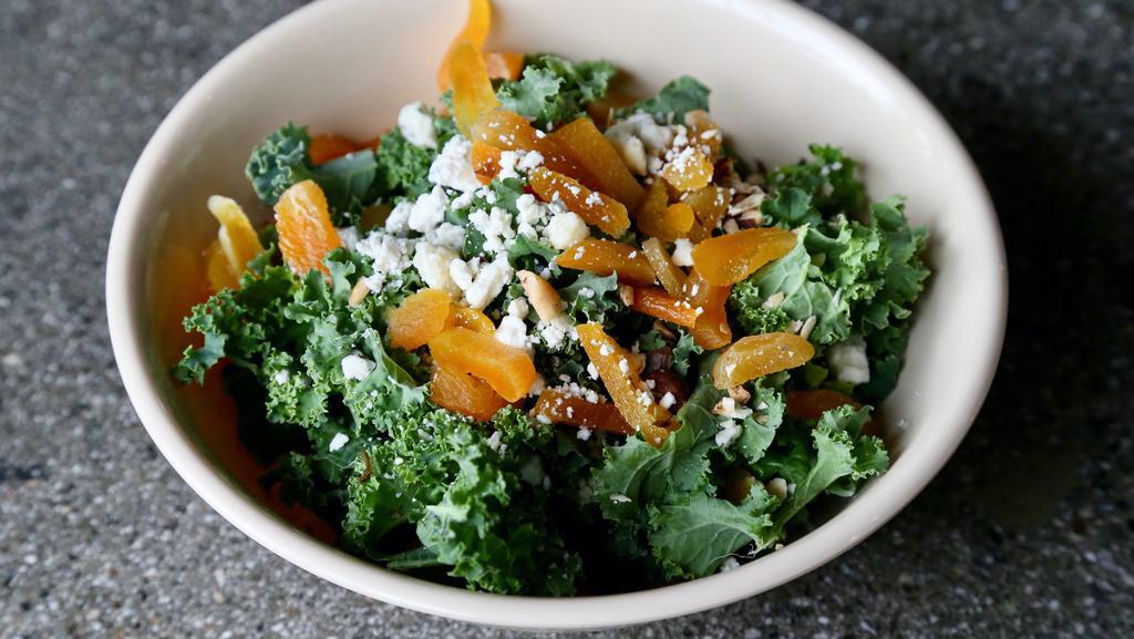Roasted Beets Salad · Kale, beets, lemon, basil, goat cheese, and pistachios with ginger papaya dressing.