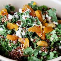 Burgundy Kale and Quinoa Salad · Kale, quinoa, dried apricots, hazelnuts, and roquefort cheese with golden balsamic vinaigret...