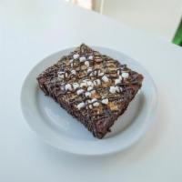 Smores Brownie · Chocolate brownie square with graham crackers and mini marshmallows.
