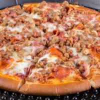 Makutu's Meaty Pizza · Pepperoni, ham, sausage, beef and bacon.