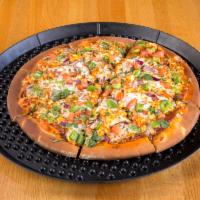 Oscar's Paneer Pizza · Paneer cubes, Asian cottage cheese, red onions, bell peppers, tomatoes and cilantro.