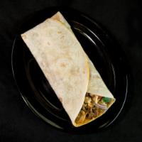 Steak Wrap · Marinated steak chopped and wrapped up on the grill in a flour tortilla with onion and mushr...